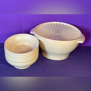 Vintage Tupperware Salad Bowl with lid and 6 matching bowls